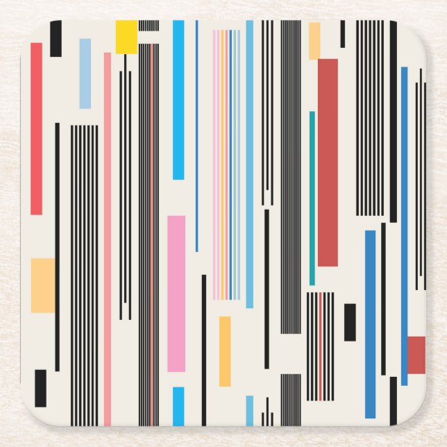 Colourful Stripes: Graphic Pattern Mix Square Paper Coaster (Front)