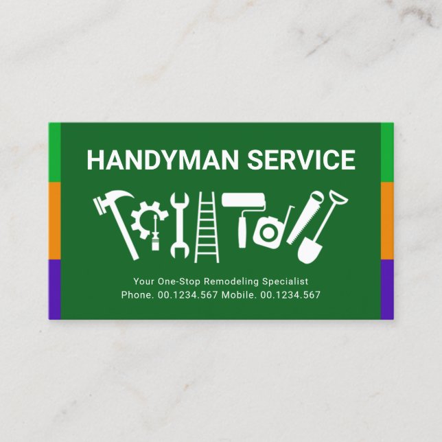Colourful Stripes Handyman Tools Home Renovation Business Card (Front)