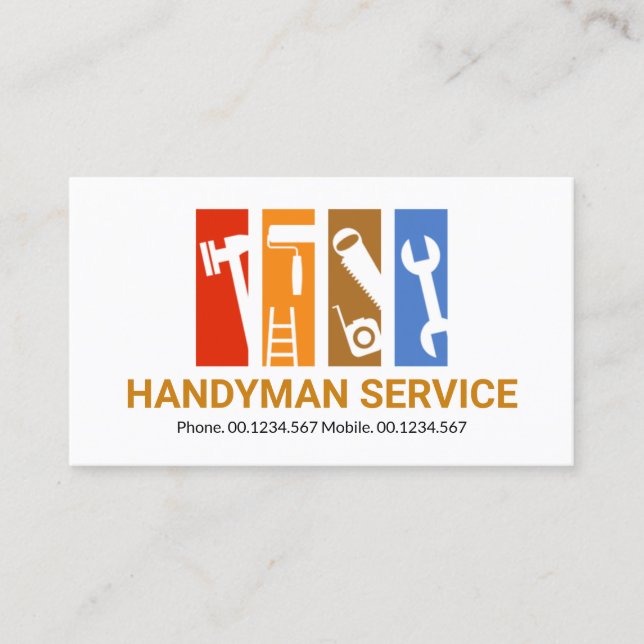 Colourful Stripes Handyman Tools Remodeling  Business Card (Front)