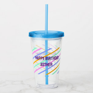 Colourful stripes happy birthday add name chevron acrylic tumbler