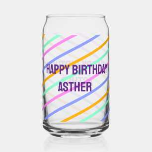 Colourful stripes happy birthday add name chevron can glass