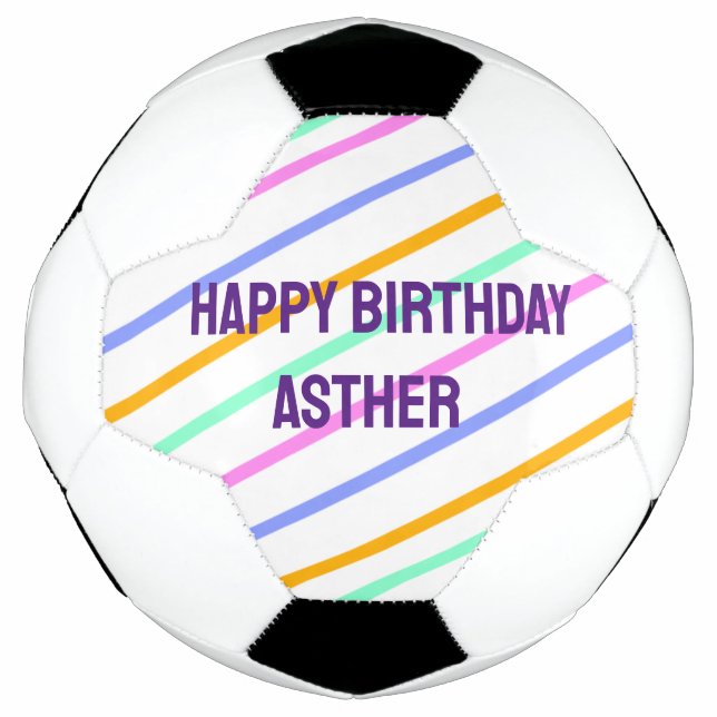Colourful stripes happy birthday add name chevron soccer ball (Front)