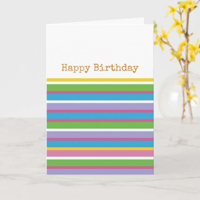 Colourful Stripes Happy Birthday Preppy Mod Hip Fu Card (Yellow Flower)