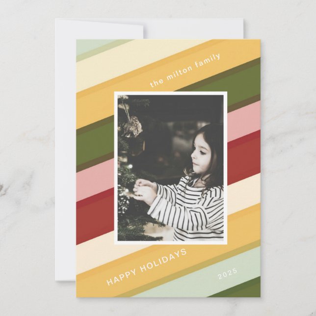 Colourful Stripes Holiday One Photo Card (Front)