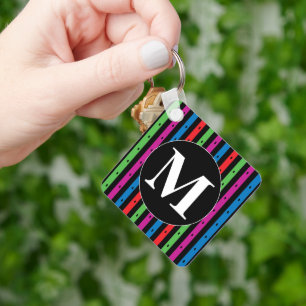 Colourful Stripes Keychain with Monogram