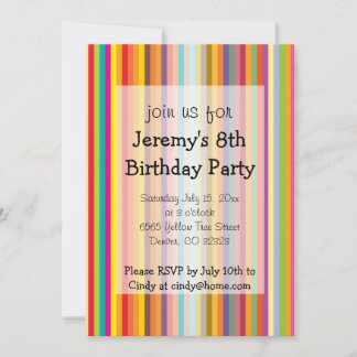 Colourful Stripes Kids Birthday Party Invitation
