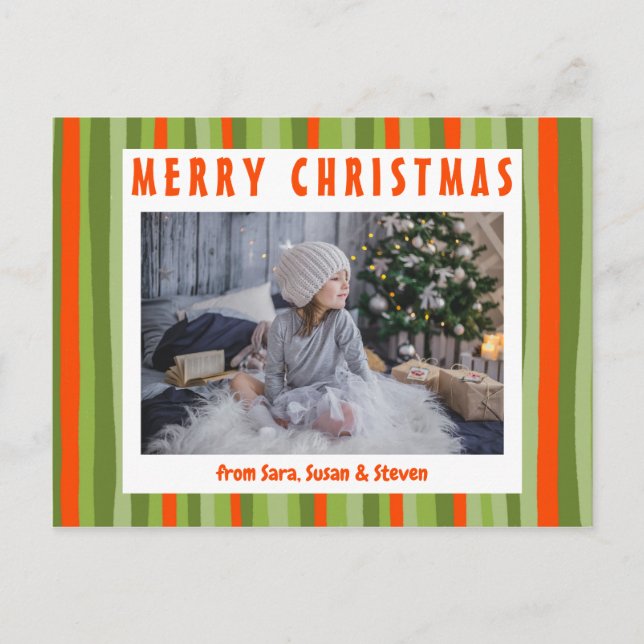 Colourful Stripes Minimalist CUSTOM PHOTO Holiday Postcard (Front)