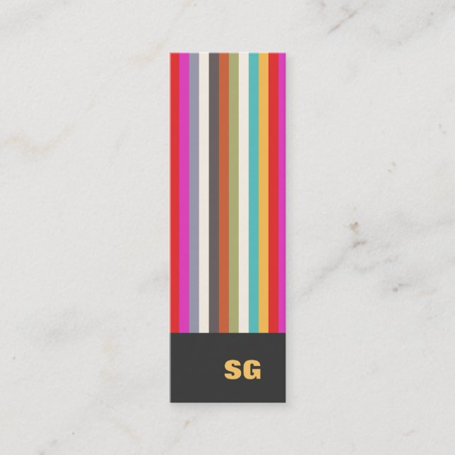 Colourful Stripes Monogram Mini  Mini Business Card (Front)
