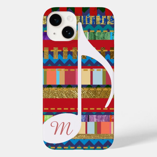 Colourful Stripes, Musical Note & Initial Case-Mate iPhone Case (Back)