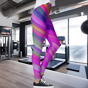 Colourful stripes on fuchsia background, modern leggings