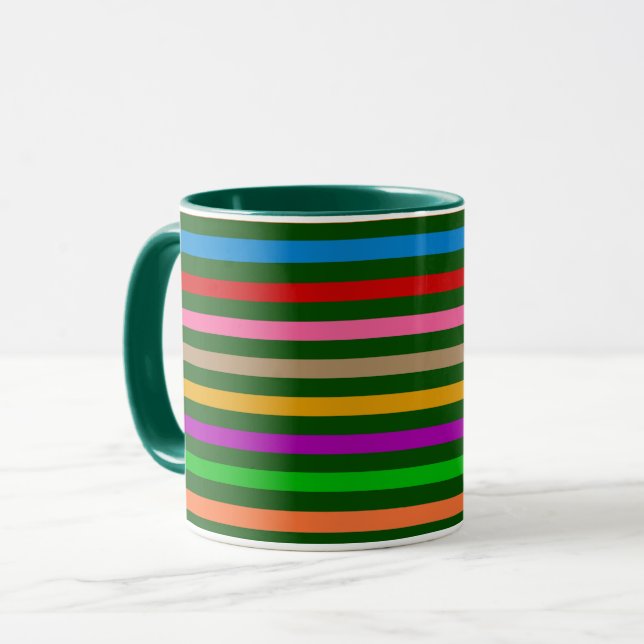 Colourful Stripes On Green Pattern Design  Mug (Front Left)