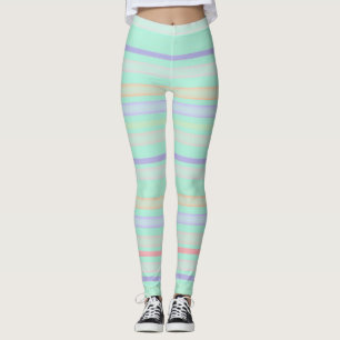 Colourful stripes on light turquoise leggings
