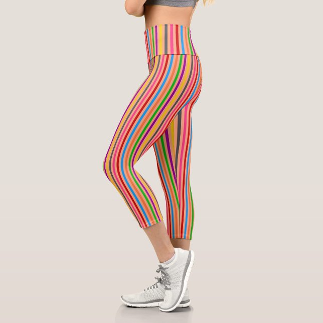 Colourful Stripes On Orange Pattern Design  Capri Leggings (Left)