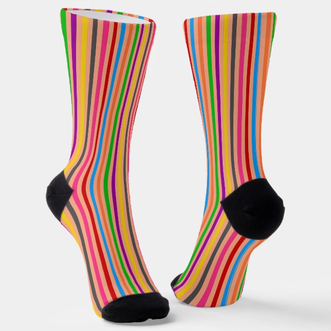 Colourful Stripes On Orange Pattern Design  Socks (Angled)