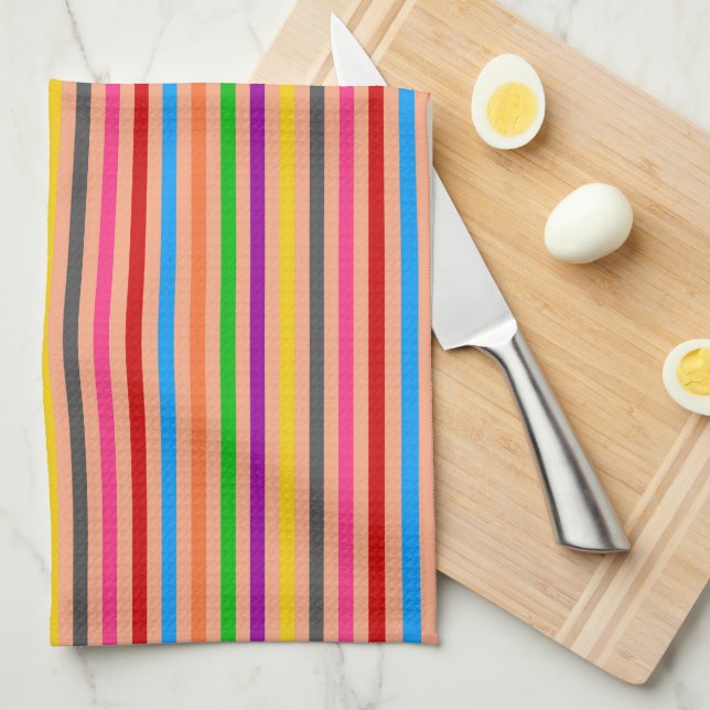 Colourful Stripes On Orange Pattern Design  Tea Towel (Quarter Fold)