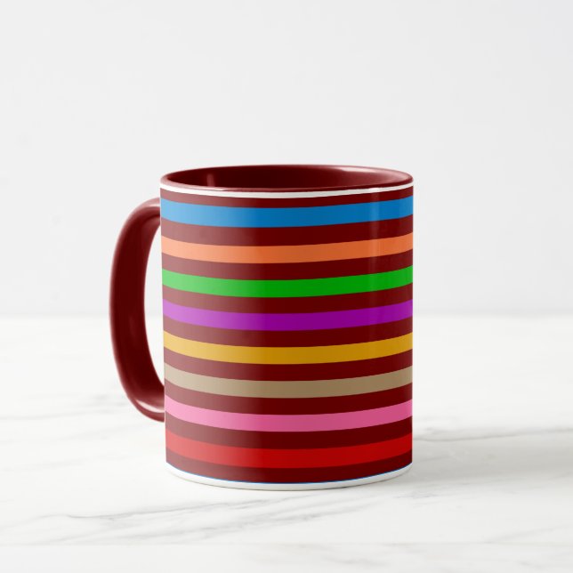 Colourful Stripes On Red Pattern Design  Mug (Front Left)