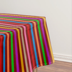 Colourful Stripes On Red Pattern Design Tablecloth