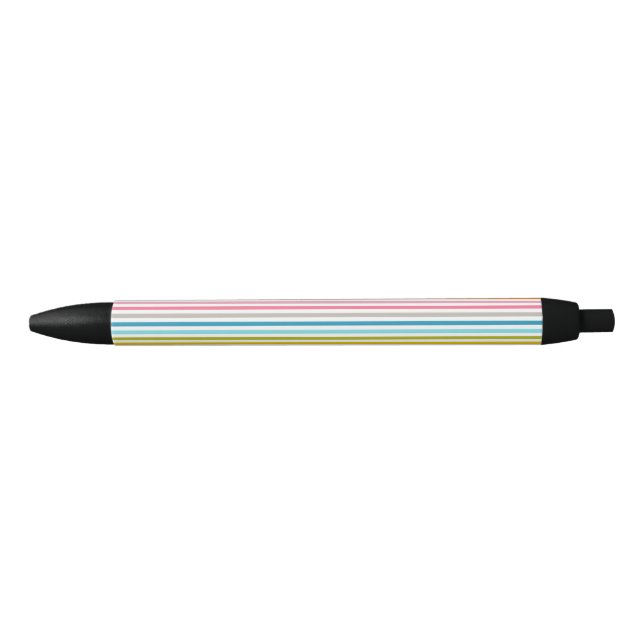 Colourful Stripes Pattern Black Ink Pen (Front)