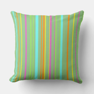 Colourful Stripes Pattern Cust. Green Throw Pillow