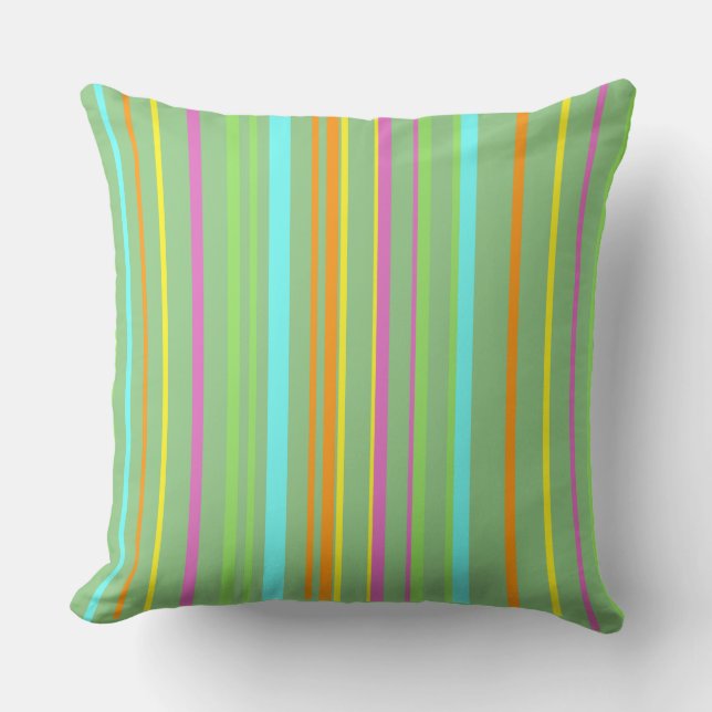 Colourful Stripes Pattern Cust. Green Throw Pillow (Front)