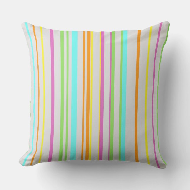 Colourful Stripes Pattern Cust. Grey Throw Pillow (Front)