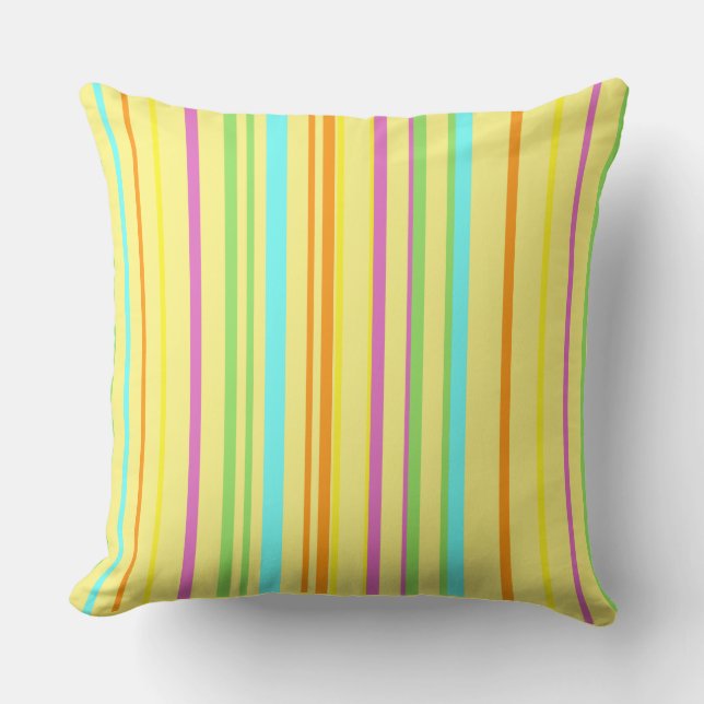 Colourful Stripes Pattern Cust. Yellow Throw Pillo Cushion (Front)