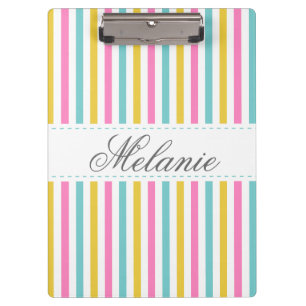 Colourful Stripes Pattern Custom Name Clipboard