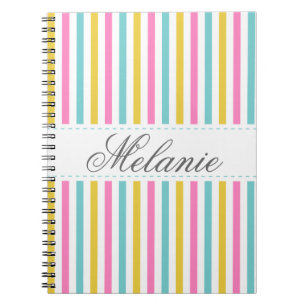 Colourful Stripes Pattern Custom Name Spiral Notebook