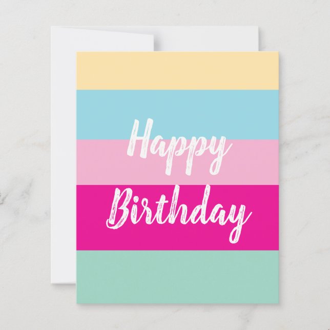 Colourful Stripes Pattern Happy Birthday Flat Card (Front)