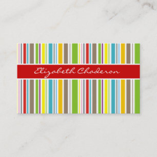 Colourful stripes pattern red band feminine business card