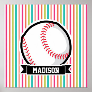 Colourful Stripes; Personalised Softball Poster