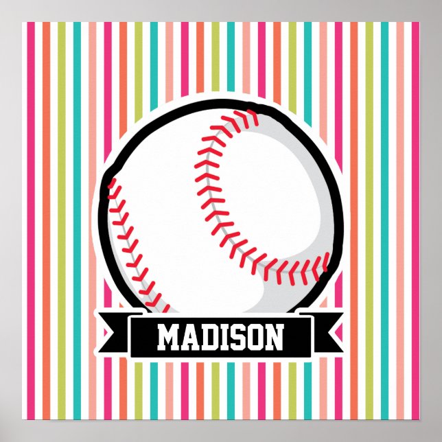 Colourful Stripes; Personalised Softball Poster (Front)