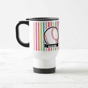 Colourful Stripes; Personalised Softball Travel Mug