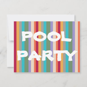 colourful stripes pool party invitation