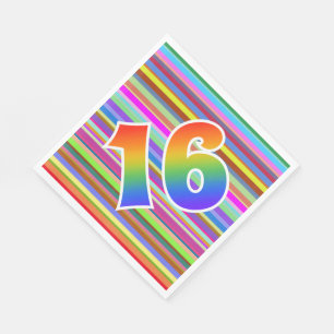 Colourful Stripes + Rainbow Pattern "16" Event # Napkin