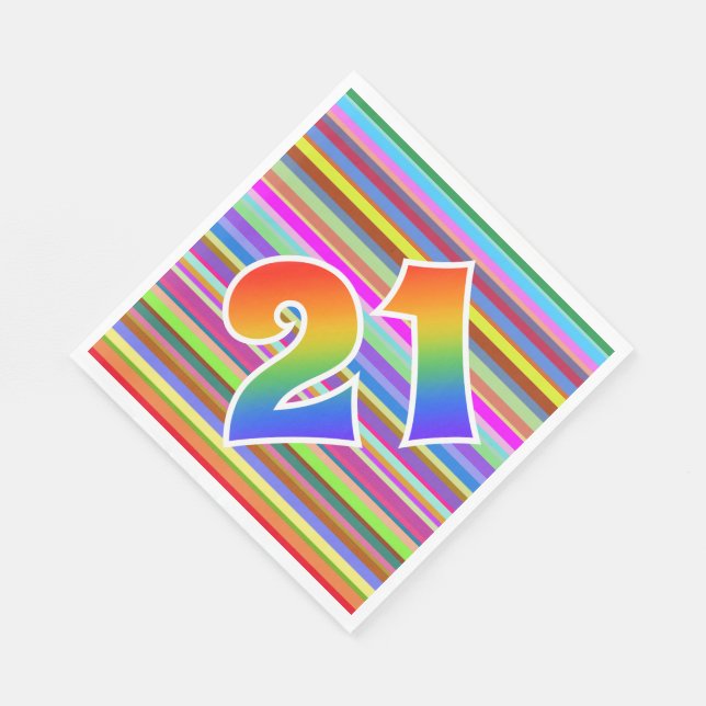 Colourful Stripes + Rainbow Pattern "21" Event # Napkin (Corner)
