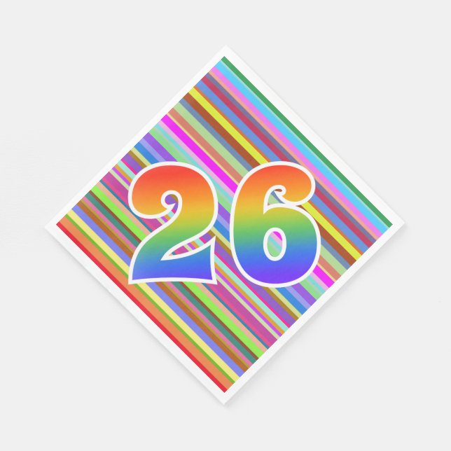 Colourful Stripes + Rainbow Pattern "26" Event # Napkin (Corner)