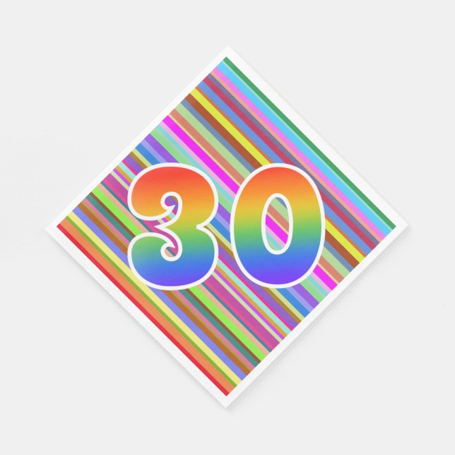 Colourful Stripes + Rainbow Pattern "30" Event # Napkin (Corner)