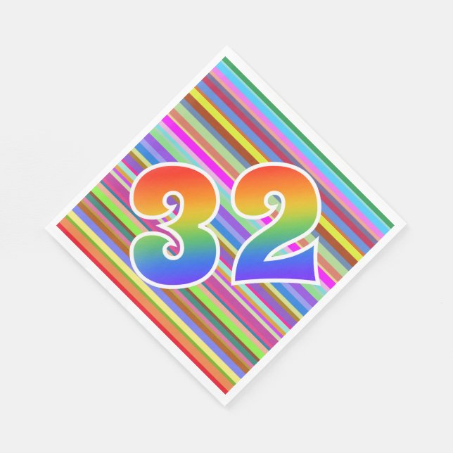 Colourful Stripes + Rainbow Pattern "32" Event # Napkin (Corner)