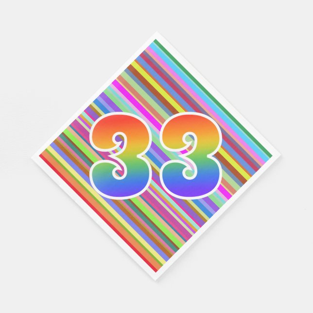 Colourful Stripes + Rainbow Pattern "33" Event # Napkin (Corner)