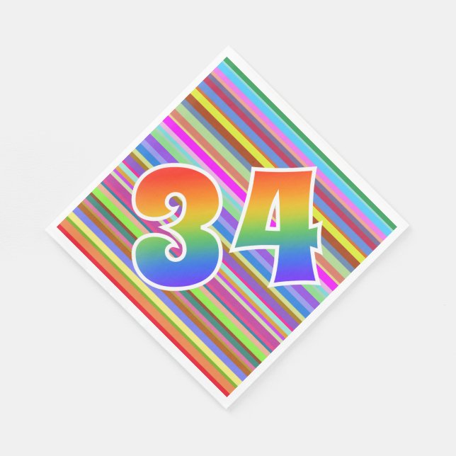 Colourful Stripes + Rainbow Pattern "34" Event # Napkin (Corner)