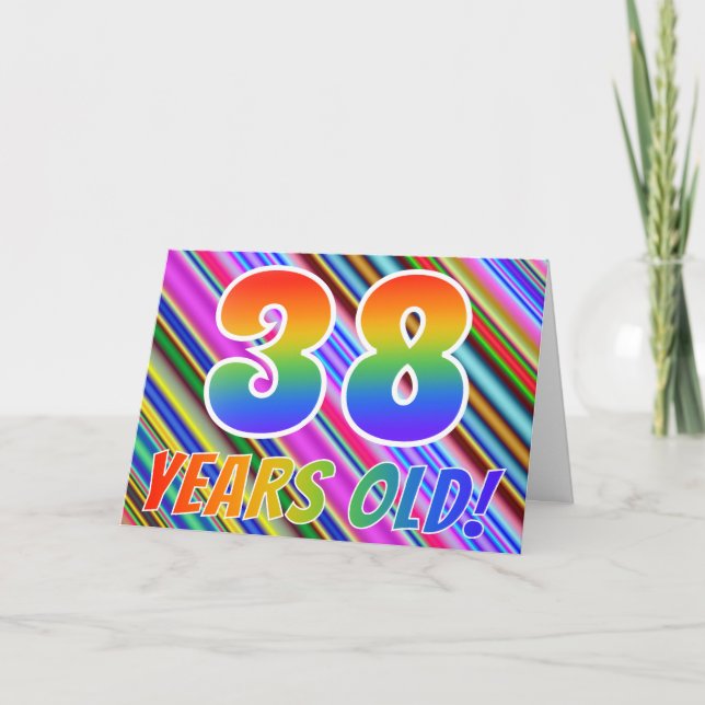 Colourful Stripes + Rainbow Pattern "38 years Card (Front)