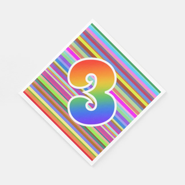 Colourful Stripes + Rainbow Pattern "3" Event # Napkin (Corner)
