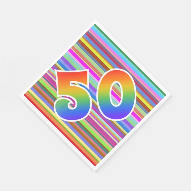 Colourful Stripes + Rainbow Pattern "50" Event # Napkin (Corner)