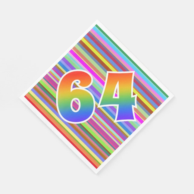 Colourful Stripes + Rainbow Pattern "64" Event # Napkin (Corner)