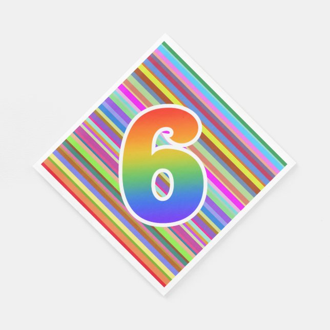 Colourful Stripes + Rainbow Pattern "6" Event # Napkin (Corner)