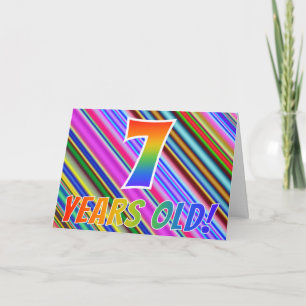 Colourful Stripes + Rainbow Pattern "7 years old!" Card