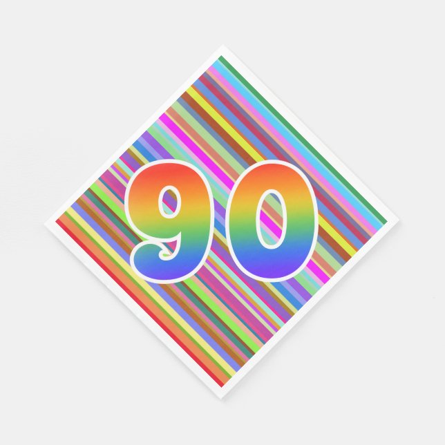Colourful Stripes + Rainbow Pattern "90" Event # Napkin (Corner)