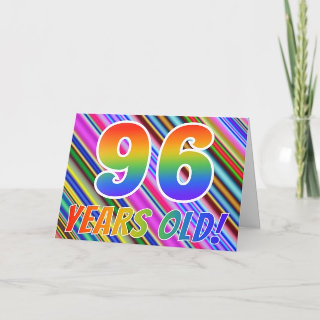 Colourful Stripes + Rainbow Pattern "96 years old! Card (Front)