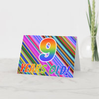 Colourful Stripes + Rainbow Pattern "9 years old!"